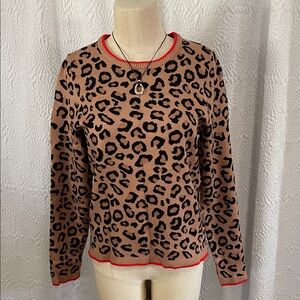 Tahari Brown Sweater with Red Accents